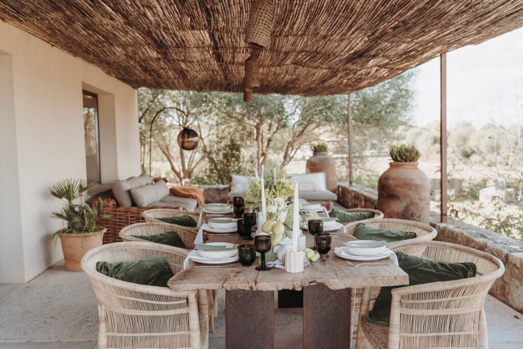 Tischdeko von einer Hochzeitsgesellschaft auf Mallorca.
